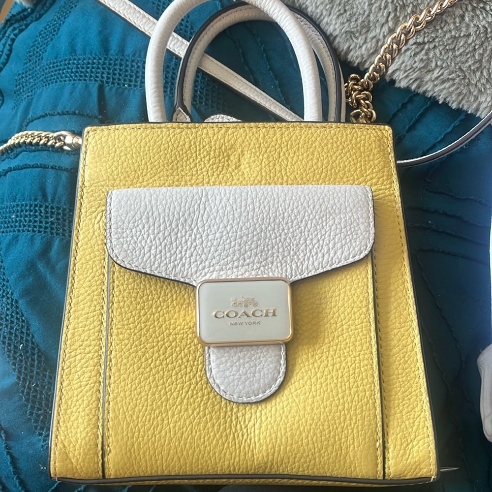 Coach Mini Pepper Crossbody In Colorblock/Yellow-White/Leather